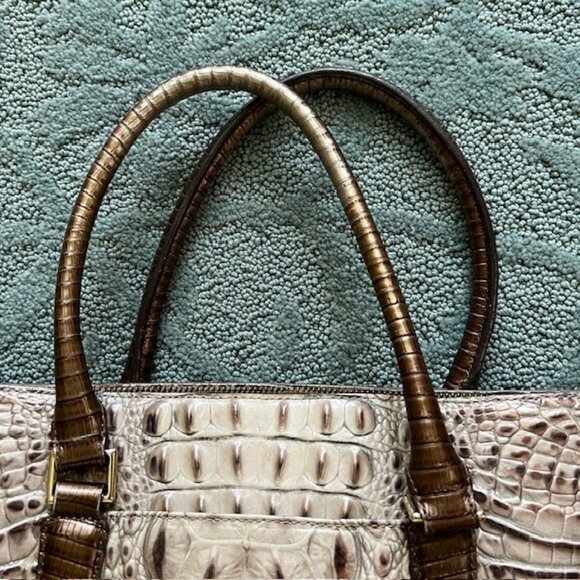 Brahmin Croc-Embossed Tote in Cream and Brown - Picture 10 of 11